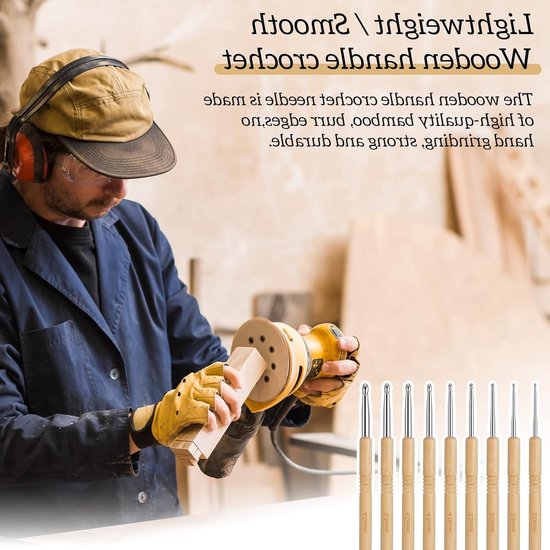 9-delige Haaknaalden Set met Houten Handvatten - Ergonomische Breinaalden voor Beginners (2.0/2.5/3.0/3.5/4.0/4.5/5.0/5.5/6mm) - Ideaal voor Haken en Breien — afbeelding 2