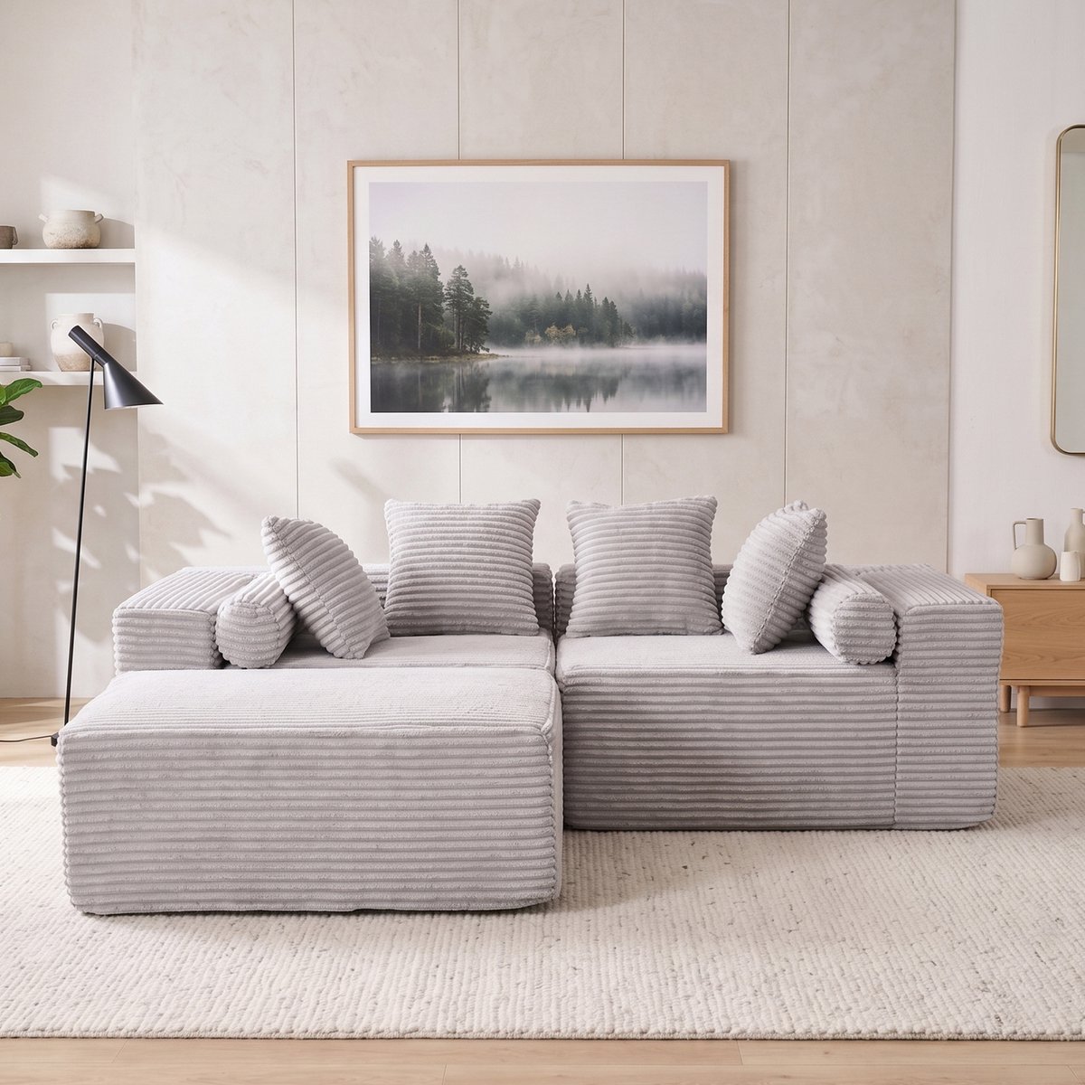 Hoekbank - Modulaire L-Vormige Loungesofa - Zonder Montage - Met Chaise Longue En Kussens - Voor Woonkamer En Slaapkamer - Chenille Grijs