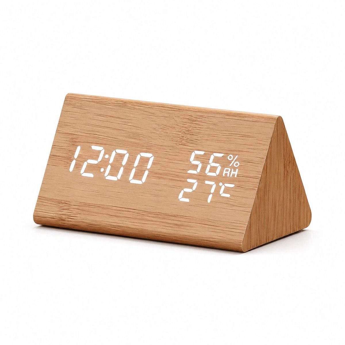 VHV-Digitale Houten LED-klok - Wekker met Dubbel Display - Temperatuur en Datum - 3 Alarmen en Dimbaar - Stille Tafelklok voor Slaapkamer en Kantoor