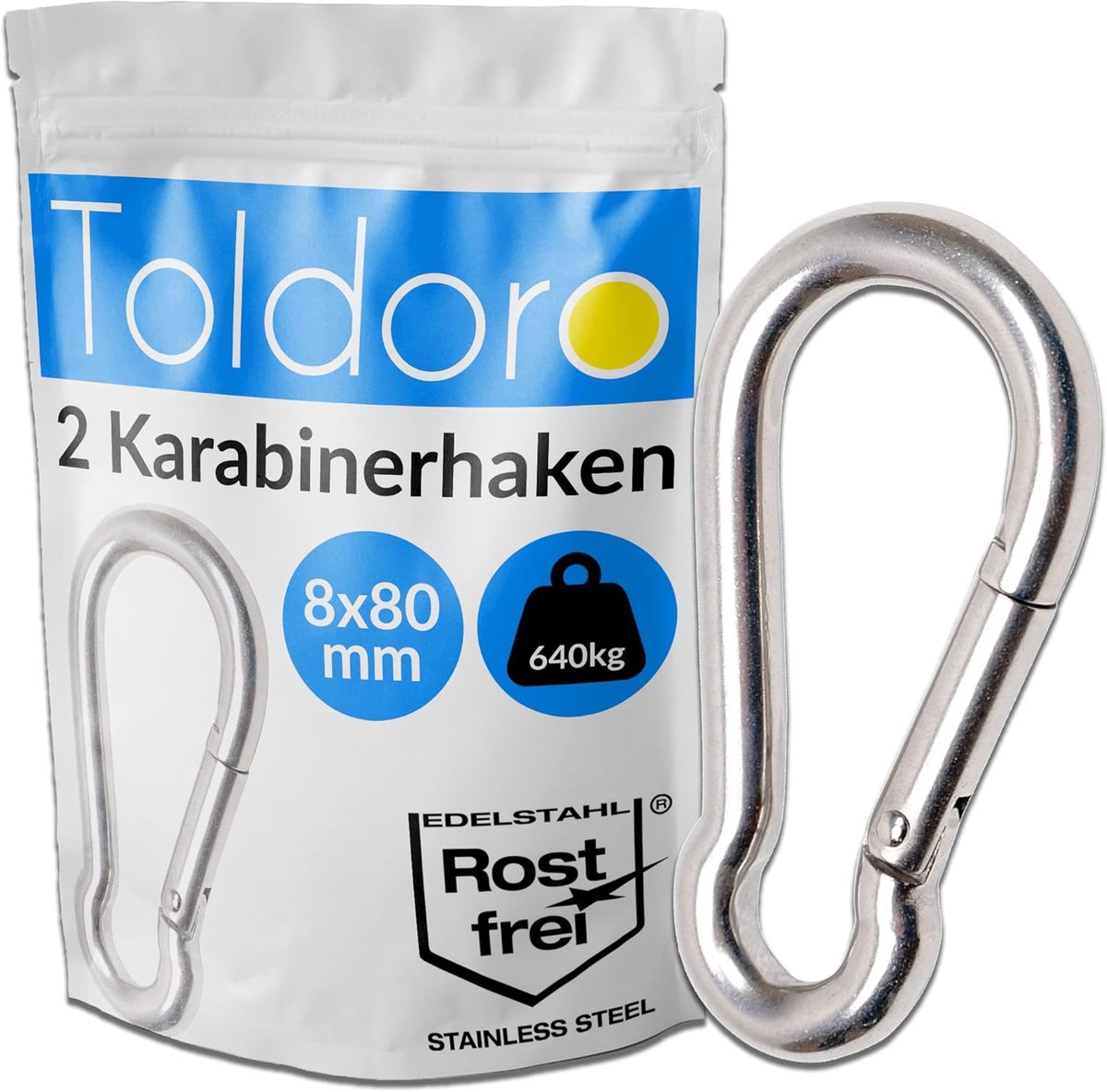 SnelShoppen - RVS Carabiner 8x80mm - 2 Stuks - Roestvrijstaal AISI 316 V4A - Voor Tuin, Camping, Equestrian Sport, Water- en Buitensporten