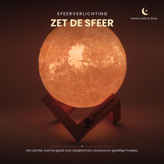 Zon Lamp - Vera's Arts & Dice - 16 Verschillende Kleuren - Planeet Lampen - Sun Lamp - LED Lamp - Oplaadbaar Dimbaar Stroboscoop Afstandsbediening - 3D Print Handmade - Lampen Sfeerverlichting - Slaapkamer Woonkamer Kinderkamer van Vera's Arts & Dice — afbeelding 5