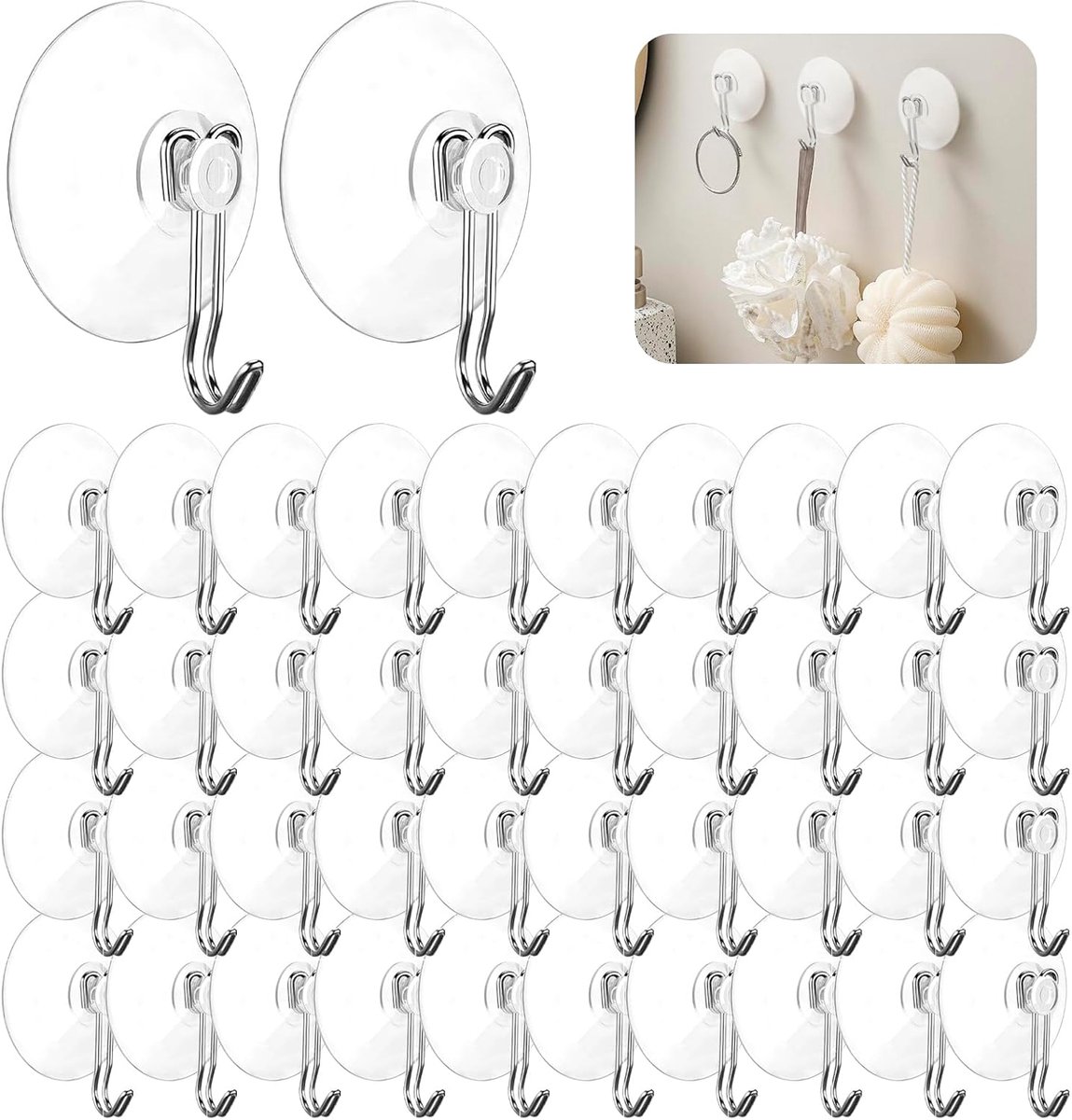 SnelShoppen - 40 Pcs Suction Cup Hooks - Herbruikbare Wandhaken voor Badkamer, Keuken en Ramen - Eenvoudig te Bevestigen zonder Boren - Transparante Z