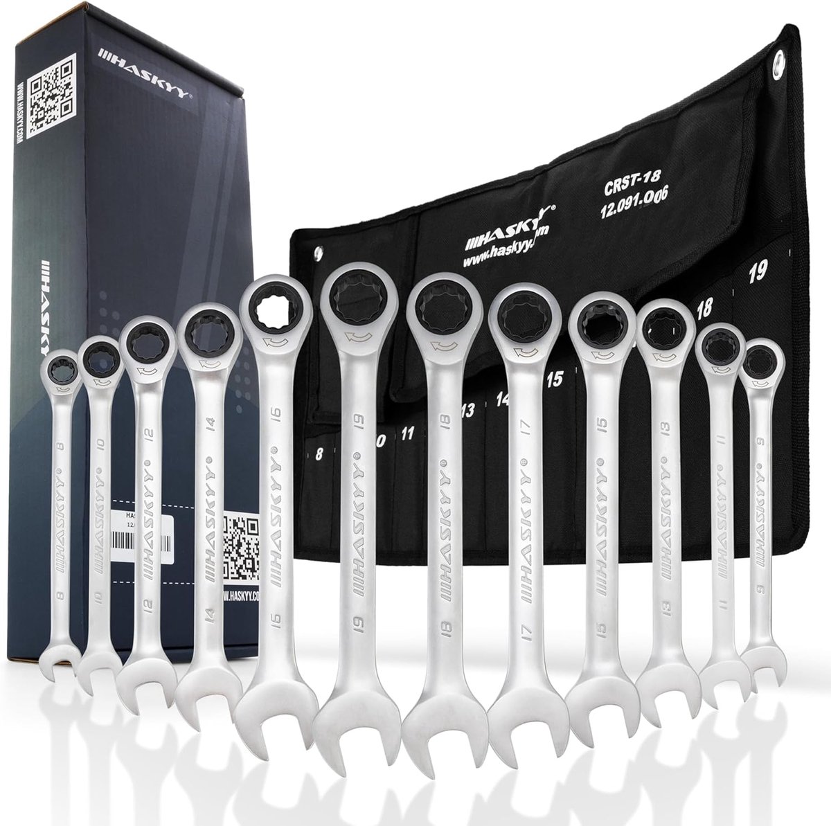 SnelShoppen - Ratchet Wrench Set 12-delige 8-19mm Spanner Set - Fine-Toothed 72 Tanden - Chrome Vanadium Staal - Slim Design voor Klussen en Onderhoud