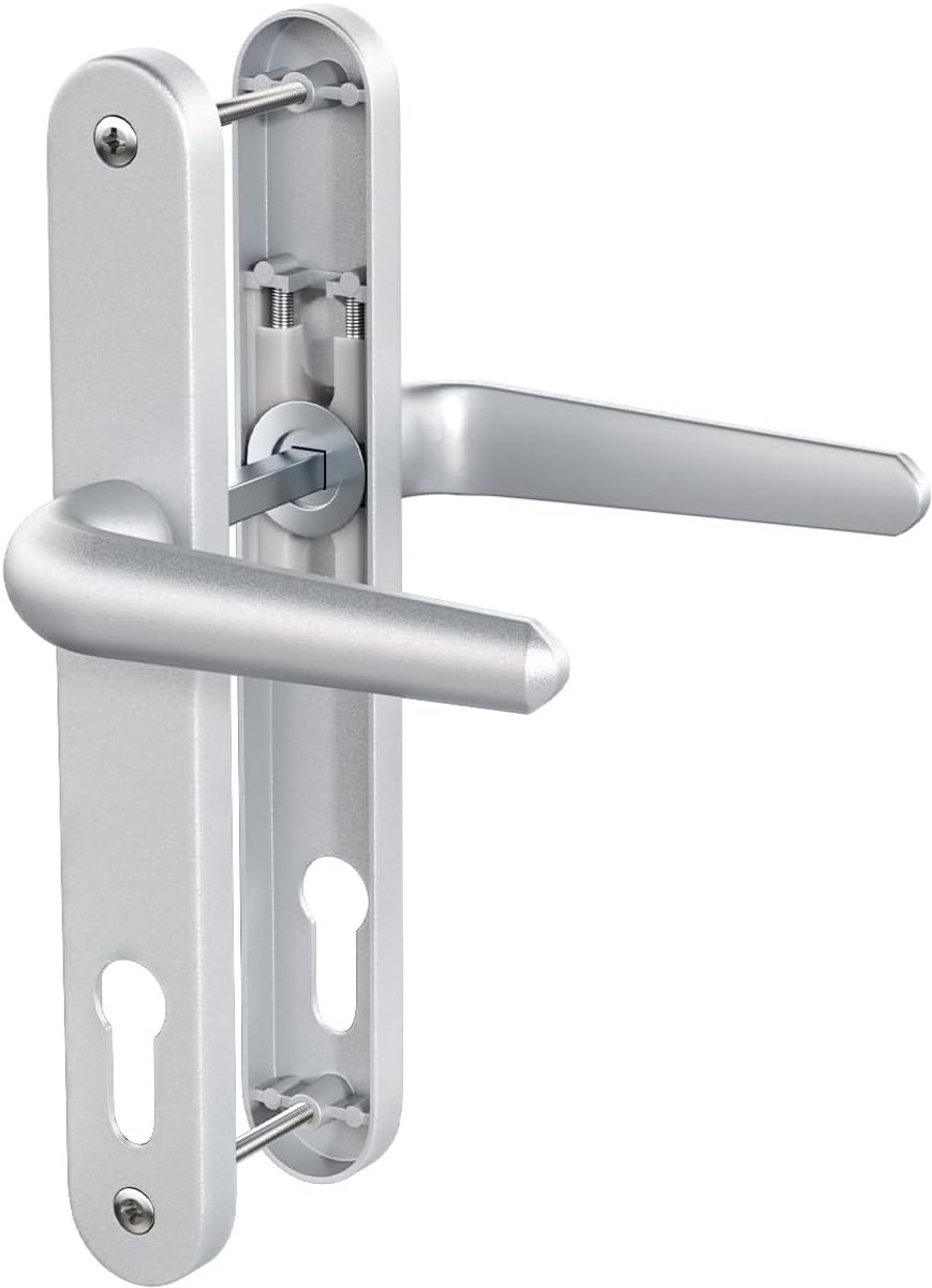 SnelShoppen - Aluminium Deurknoppen Set 1 - Zilver Geanodiseerd - Hoogwaardige RVS - Afstand Schroefgaten 92mm en 210mm - Platenlengte 243mm - Perfect