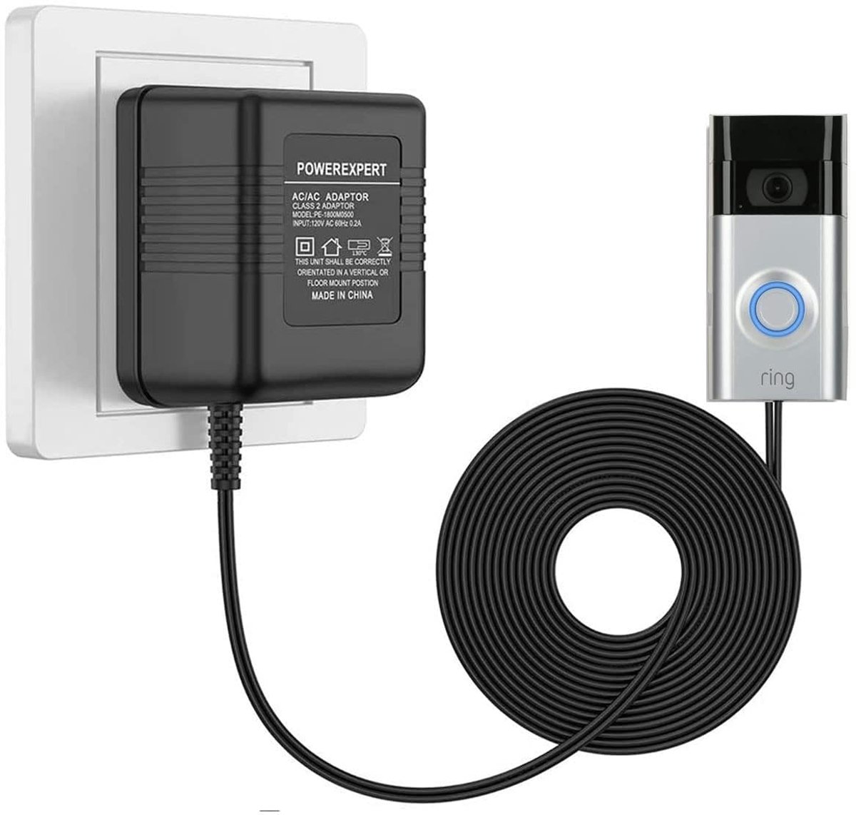 SnelShoppen - Transformer voor Deurbel 24 V 500 mA - AC Adapter voor Video Deurbellen - Compatibel met Ring, Nest - 10 m Kabel - Zwart