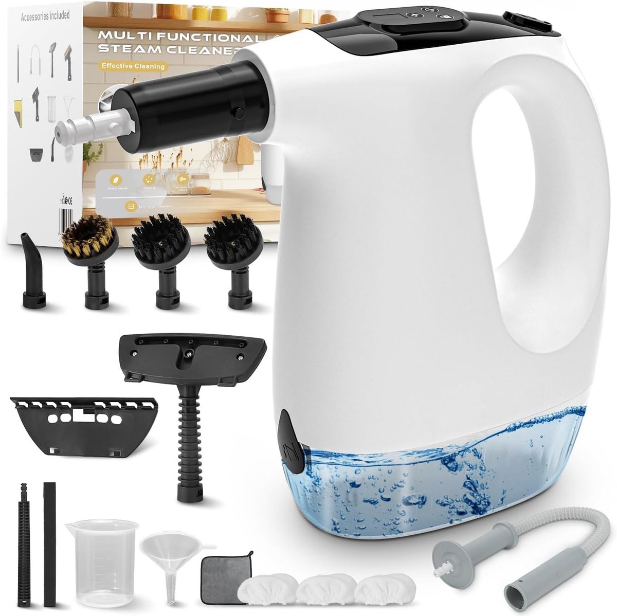 SnelShoppen - Handheld Stoomreiniger 530 ml Multifunctioneel met 9-Delige Accessoires, Chemisch Vrij voor Vloeren, Tegels, Ramen, Banken, Wit