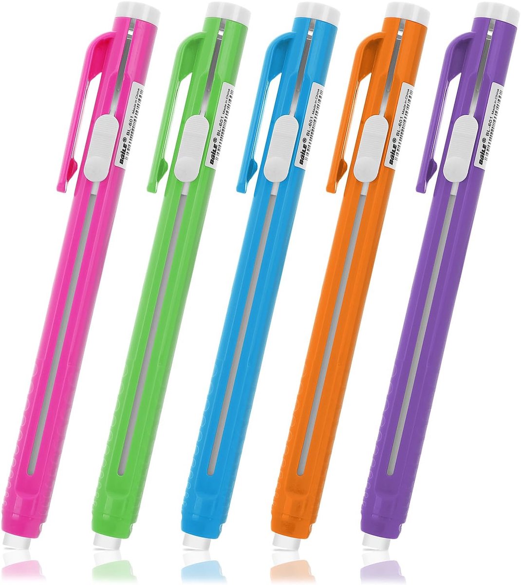 SnelShoppen - 10-delige Set Retractable Snap Eraser Pens met 5 Navullingen, Multicolor, Plastic en Rubber, Ideaal voor Kantoor, School, Tekenen en Sch