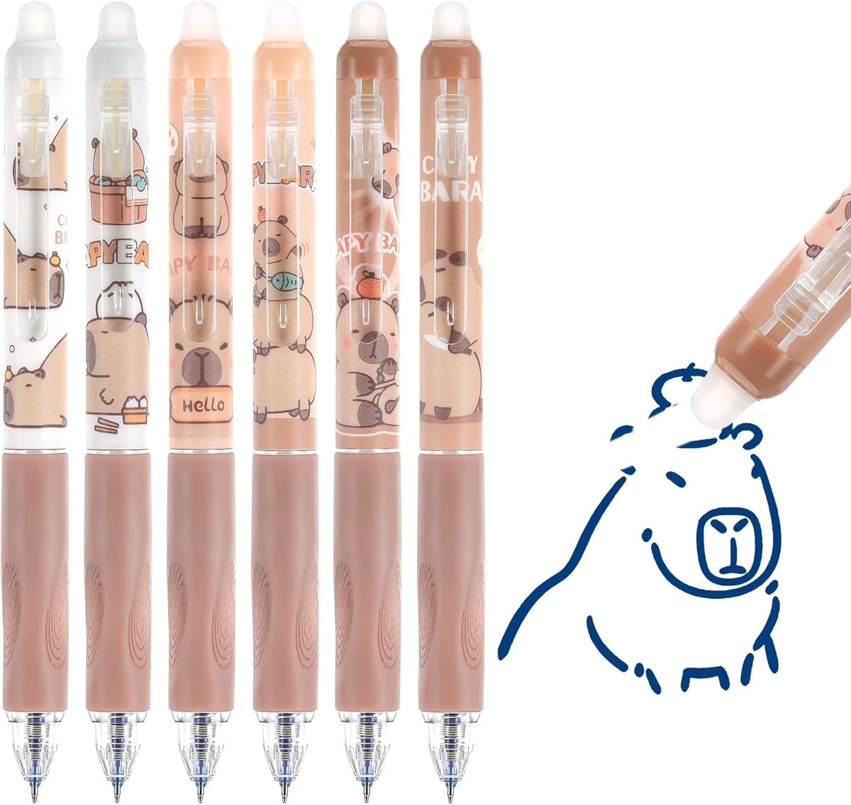 SnelShoppen - Set van 6 Erasable Gelpennen 0.5 mm met Gum voor Studenten, Kinderen en Volwassenen, Ideaal voor Schrijven en Corrigeren