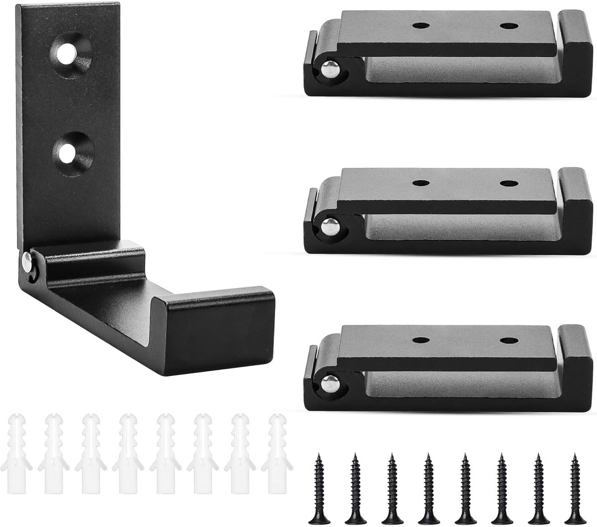 SnelShoppen - Pack van 4 Vouwbare Wandhaken 90° - Ruimtebesparende Haken voor Handdoeken, Jassen en Koptelefoons - Inclusief Montagemateriaal - Zwart