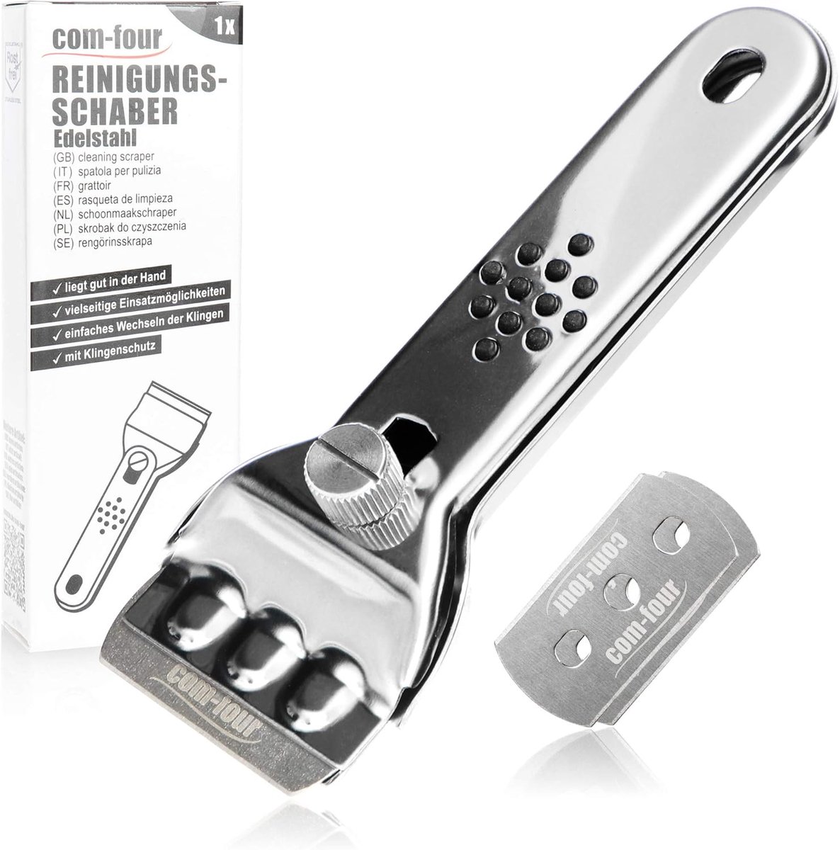 SnelShoppen - Ceran Field Scraper - RVS Schraper voor Keuken - Met Vervangende Blades - Anti-slip Handvat en Bladbescherming - Kookplaat Schraper (1 S