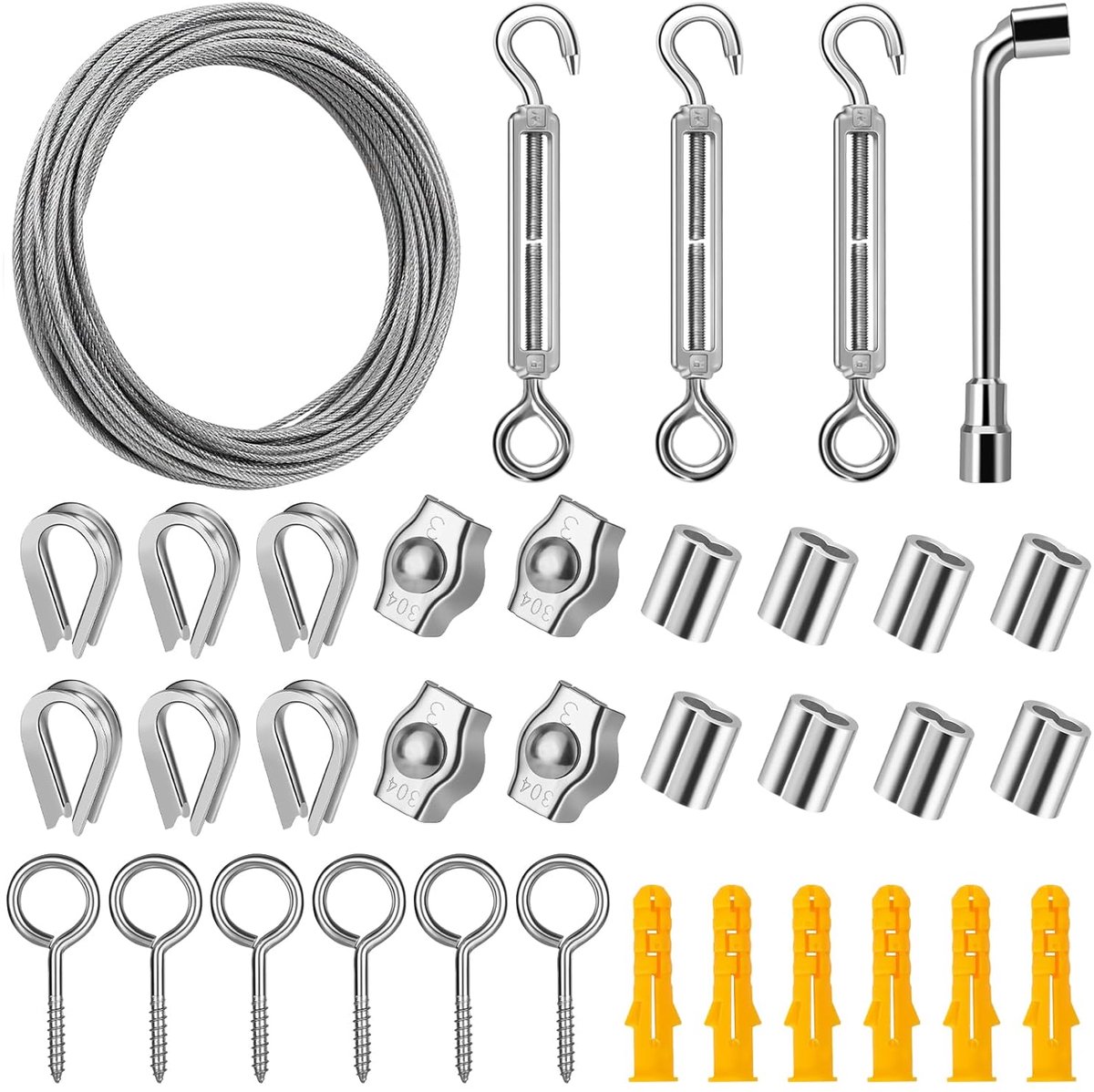 SnelShoppen - Stainless Steel Wire Rope 20 m 2 mm PVC Gecoat Klimhulp Set Tension Draad Kabelset voor Klimmen, Gordijnen, Waslijn, Lamp Ophangen