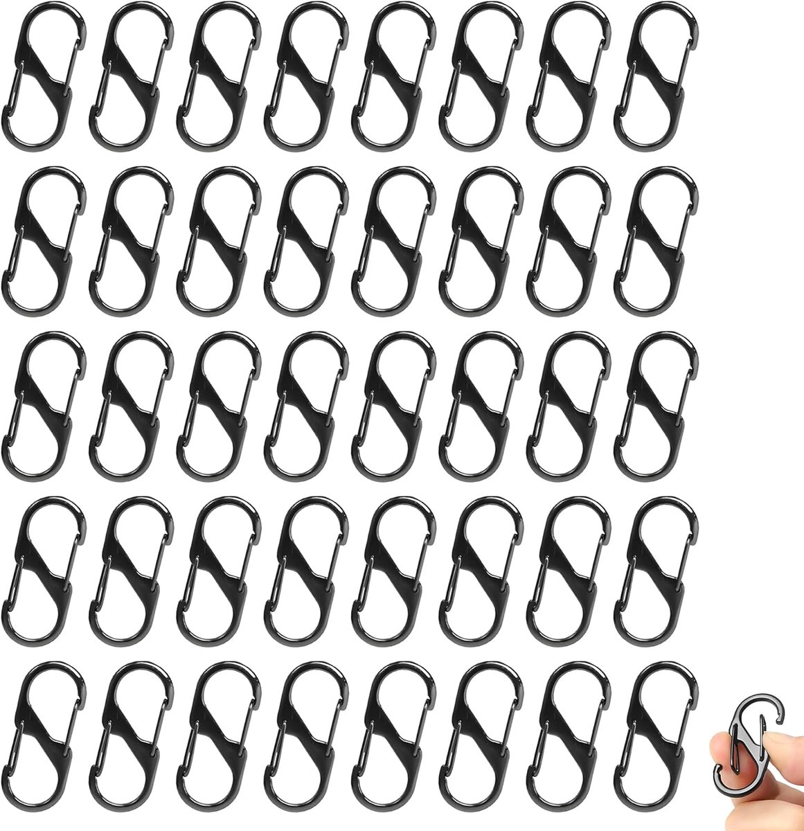 SnelShoppen - Pack van 40 Kleine Carabiner Haken 32 mm - S Carabiner Haken - Metalen Dubbele Carabiner Haken - Mini Carabiner met Doos - Sleutelhanger