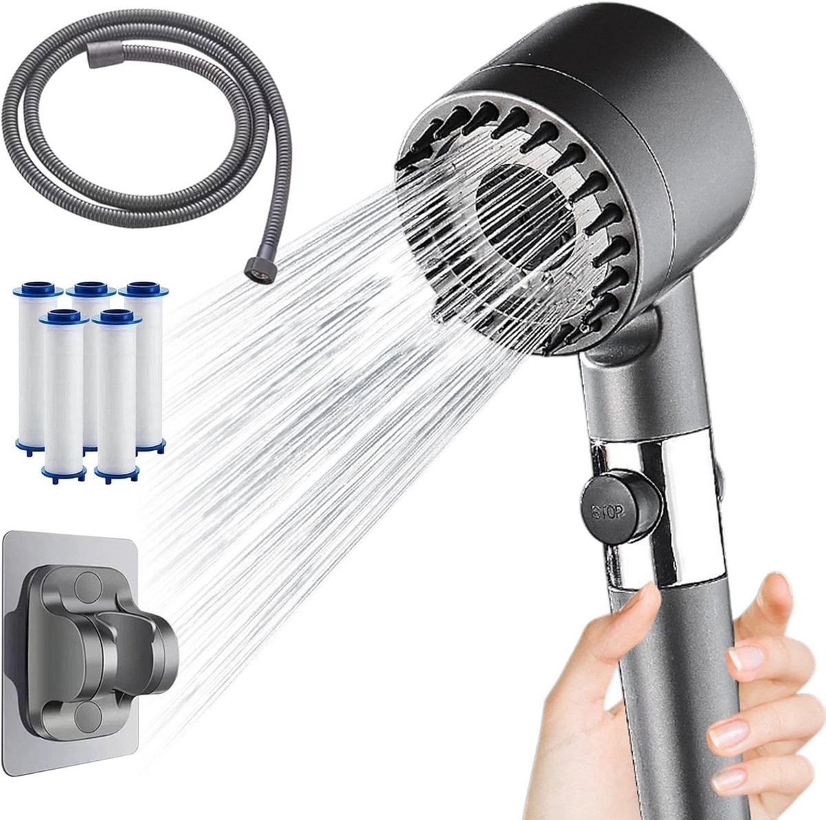 SnelShoppen - Douchekop met Filter en 1.5 m Slang - Waterbesparend, Verwijdert Hard Water, Chloor, Bacteriën en Zware Metalen - Hoogdruk, Ideaal voor