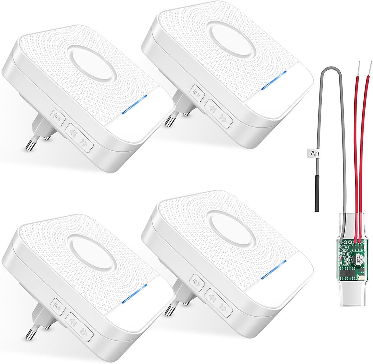 SnelShoppen - Draadloos Signaalset, Verlenger, Draadloze Bel en Gong Kit, 1 Converter + 4 Stopcontacten, Ontvanger voor Bestaande Bel Systemen (3-24V