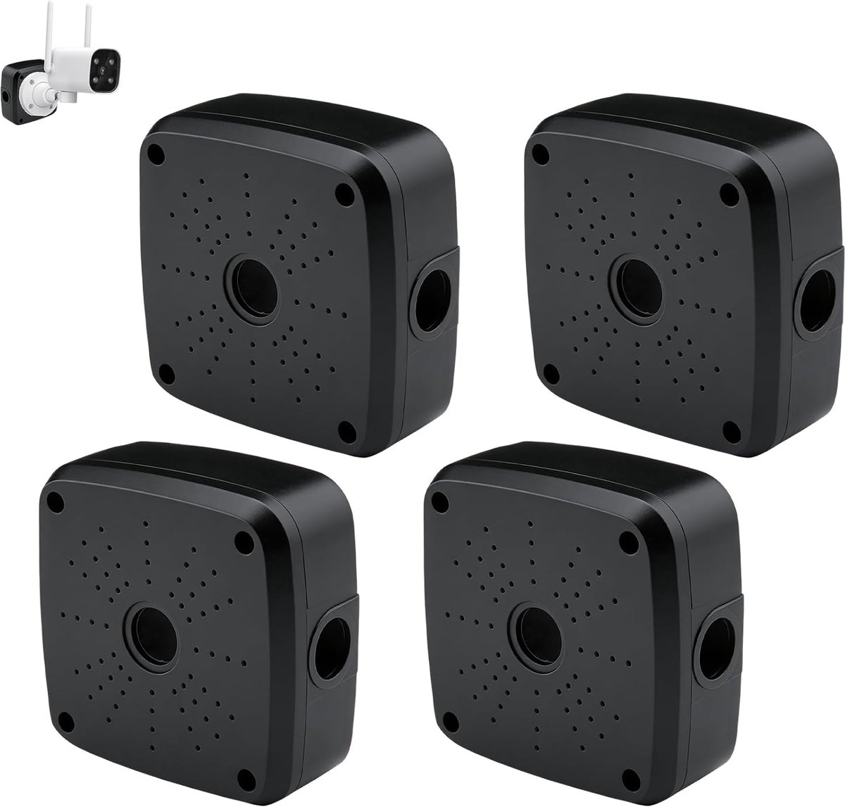 SnelShoppen - 4x Camera Junction Box met Flip Cover - Waterdichte Beveiligingscamera Behuizing - Stevige Kunststof, Zwart, Voor Binnen en Buiten