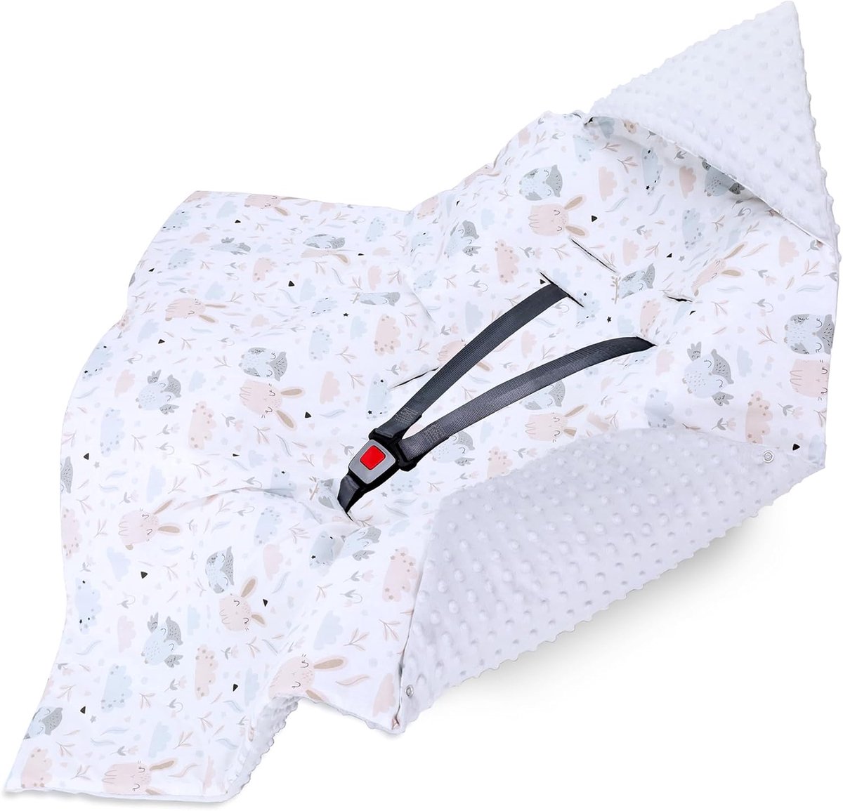 SnelShoppen - Swaddle Blanket voor Autostoel en Kinderwagen - Zachte Minky Babydeken Dubbelzijdig met Kap voor Pasgeborenen - Lichtgrijs met Uilen - O