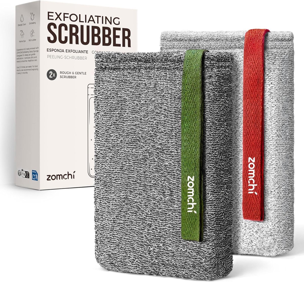 SnelShoppen - ZOMCHI Body Scrubber Set van 2 - Exfoliërende Lichaamsscrubber voor Douche en Bad - Grote Exfoliator voor Dode Huid - Lichaamsspons voor