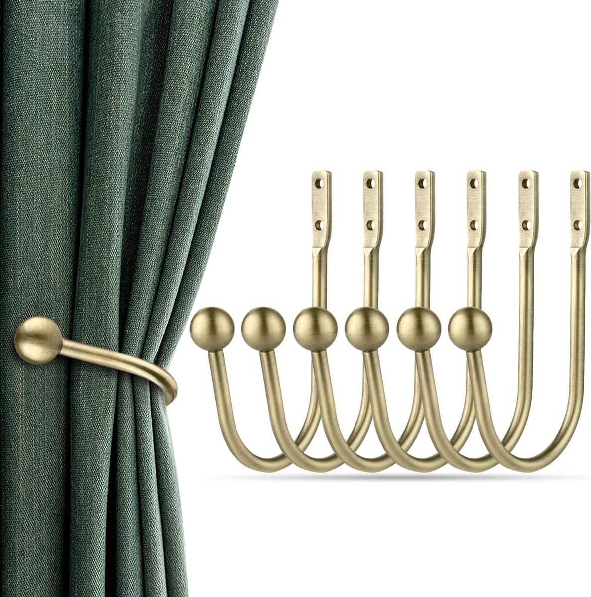SnelShoppen - Curtain Holdbacks 6 Stuks Wandgemonteerde Gordijnhouders Retro Raamhaken Antiek Messing voor Thuisdecoratie