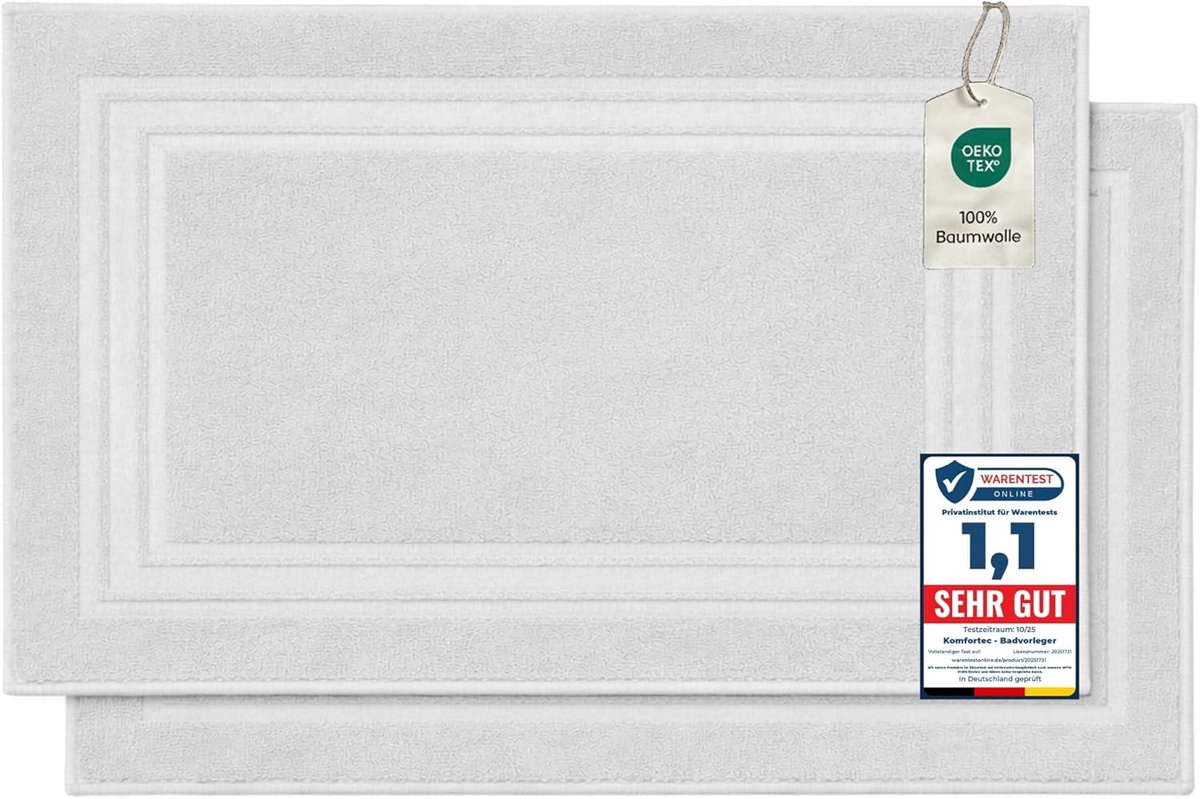 SnelShoppen - Komfortec Badmat Set van 2 Stuks, 100% Katoen, 600 GSM, Zachte en Absorberende Douchemats voor Badkamer, 50 x 70 cm, Hotelkwaliteit