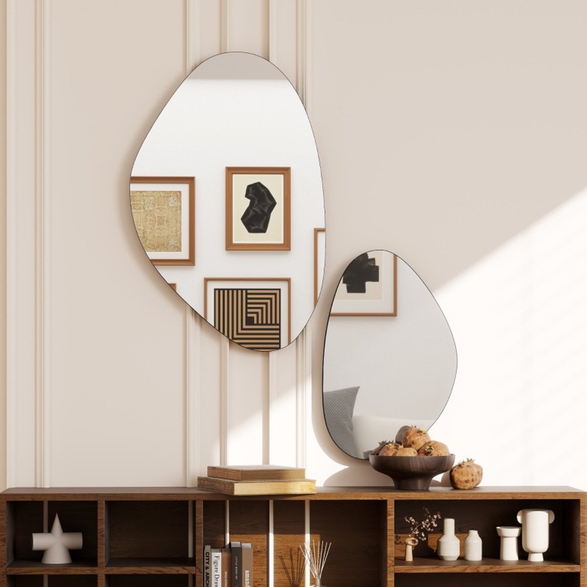 COVREO Wandspiegel 2er-set 70 x 46 cm en 49,5 x 31 cm zwart met metalen frame en ophanghaken