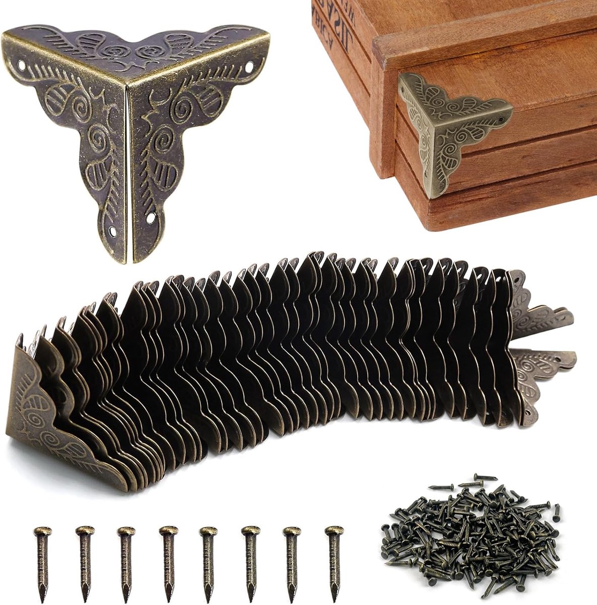 SnelShoppen - 40 Antique Furniture Corners - Hoekbeschermers Metaal - Beuken Hoekbeschermers voor Meubels, Kisten en Tafels - Vintage Bronzen Kleur -