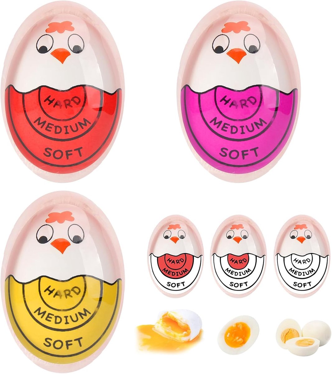 SnelShoppen - 3-delige Eieren Alarmklok en Kooktimer - Kooktimer voor Eieren met Kleuraanduiding, Veilig Silicoon, Perfect voor Gezinnen, Kinderen, On