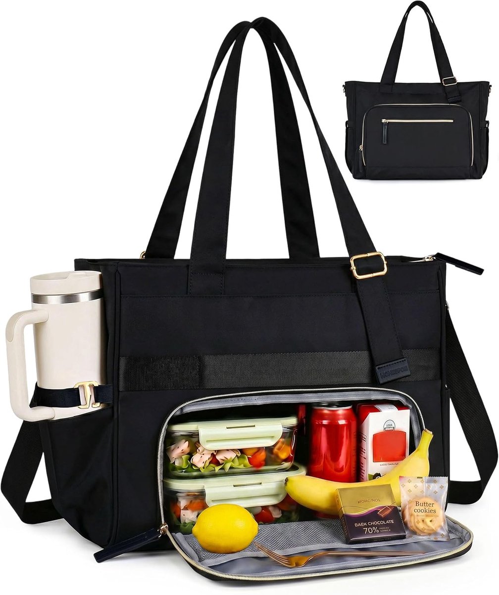 SnelShoppen - Vrouwen Lunch Tas met Laptop Compartment, 15.6 Inch, Grote Werk Tas, 3-in-1 Shopper, Isolerende Koeltas met Schouderband en Veel Compart