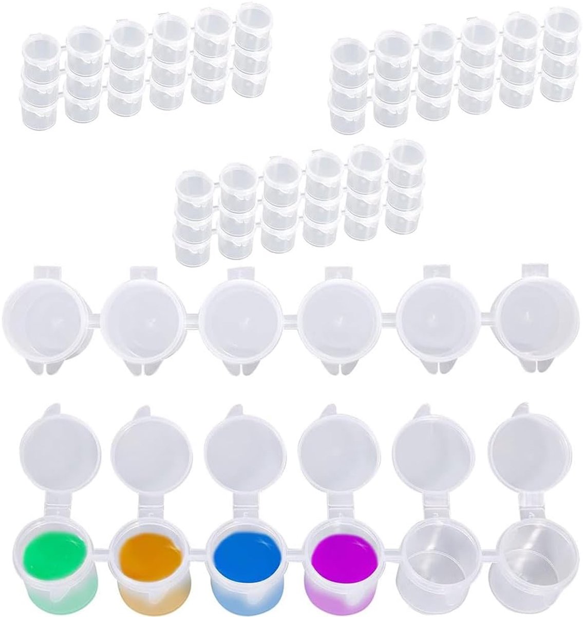 SnelShoppen - 60 Stuks Lege Verfpotten met Deksel, Plastic Mini Verfcontainers, 3ML, Voor Scholen, Zomer Kampen, Kunst Festivals, Herbruikbaar en Door