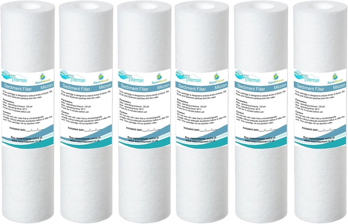 SnelShoppen - 6x 10" Sediment Water Filter Cartridge 5 Micron - Geschikt voor Omgekeerde Osmose, Aquarium, Water-Fed Pole, Standaard Filterbehuizingen