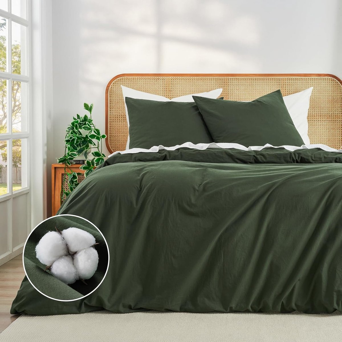 Thijox - Katoenbed Linnen 200x200 Groen - Super Zacht 100% Voorgewassen Katoen - Öko-Tex - Inclusief 1 Bedklep 200x200 + 2 Kussenhoezen 80x80 met Rits