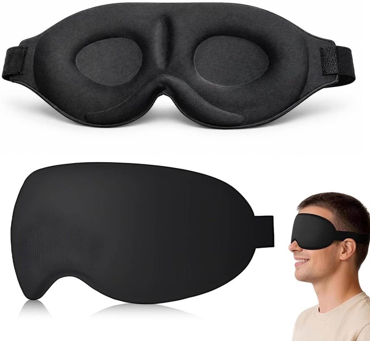 Thijox - 3D Slaapmasker - Traagschuim - Volledige Lichtblokkering - Ergonomisch Ontwerp voor Comfort - Ideaal voor Dutjes, Reizen en Nachtrust - Zwart