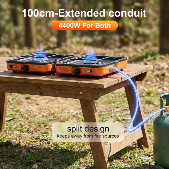 SnelShoppen - Portable 2 Branders Camping Kookplaat 4400W, Vouwbare Gasfornuis met Ontsteking voor Buiten Koken, Backpacking, Picknicks en Reizen van Snelshoppen — afbeelding 5