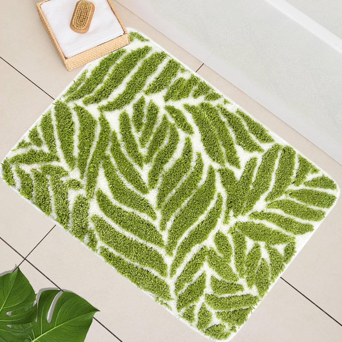 SnelShoppen - Badkamertapijten met Groene Bladeren - Schattige Antislip Badmat - Groene Badmat voor Badkamer - Badmat 50 x 80 cm - Grappige Badkamerde