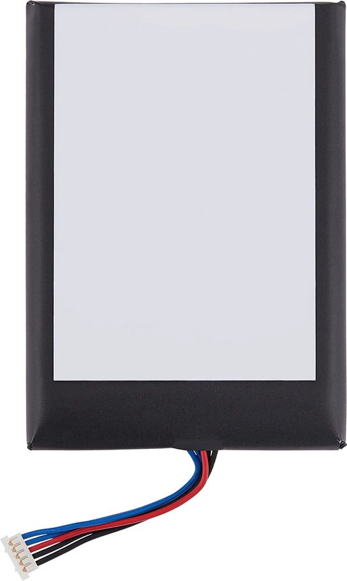 Zwarte batterij voor Nintendo Switch met een witte sticker en gekleurde draadjes.