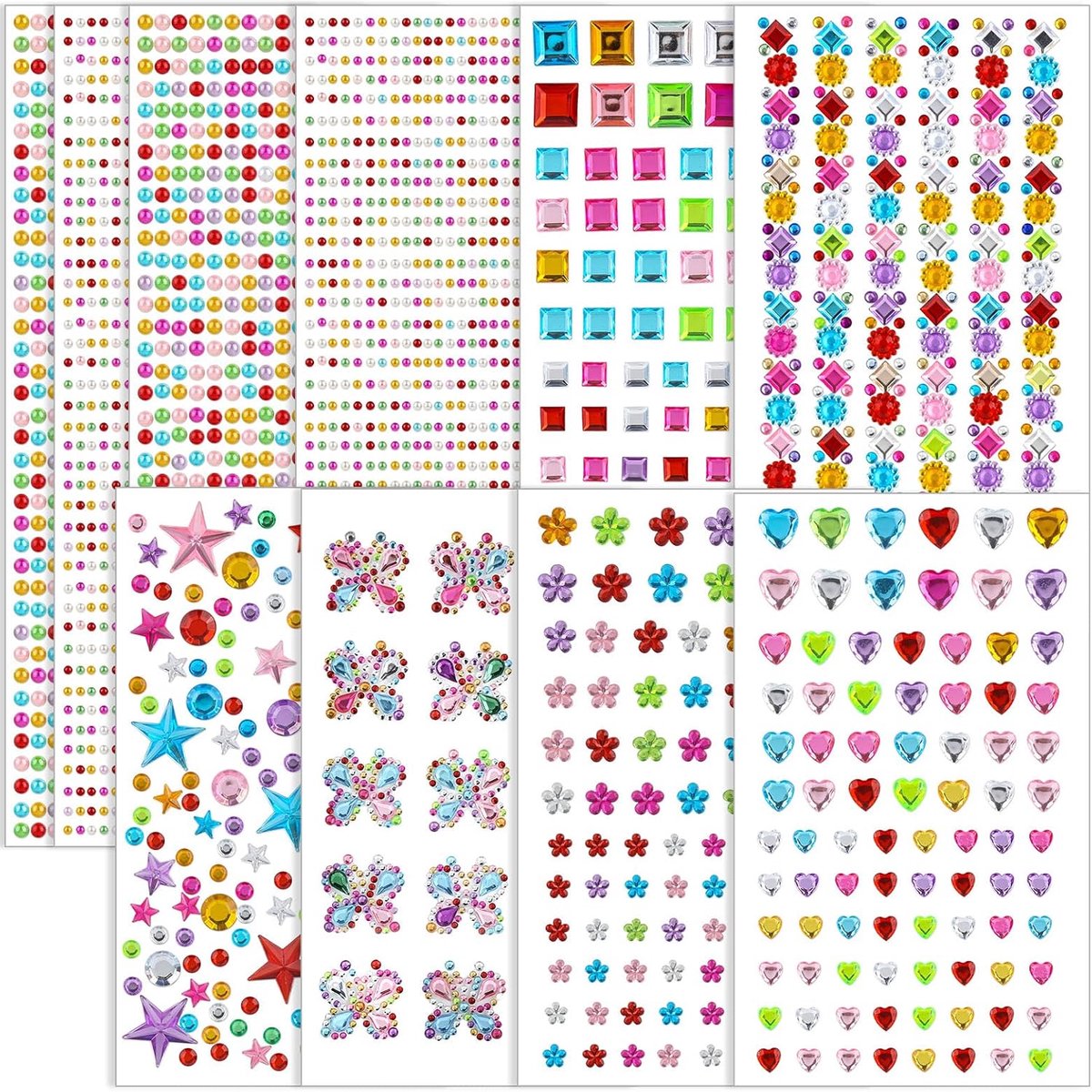 SnelShoppen - 4200+ Stuks Zelfklevende Glitters, 10 Bladen Riemsteken, Acrylaat Kleurrijke Glitterstenen voor Knutselen, Make-up, DIY Ogen, Nagels, Di