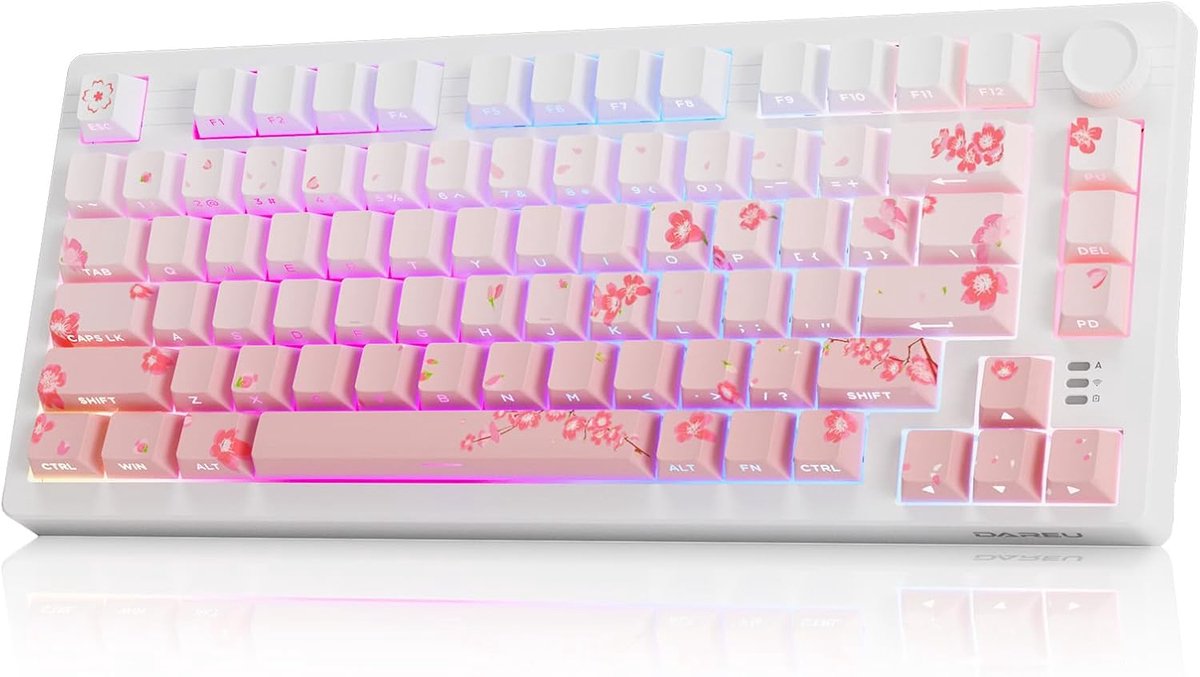 Thijox - Draadloos Mechanisch Toetsenbord EK75PRO - 75% RGB Hot Swap - Creamy Gamer Toetsenbord met Knob - 2.4Ghz/BT5.1/USB-C - PBT Keycaps - Sakura P