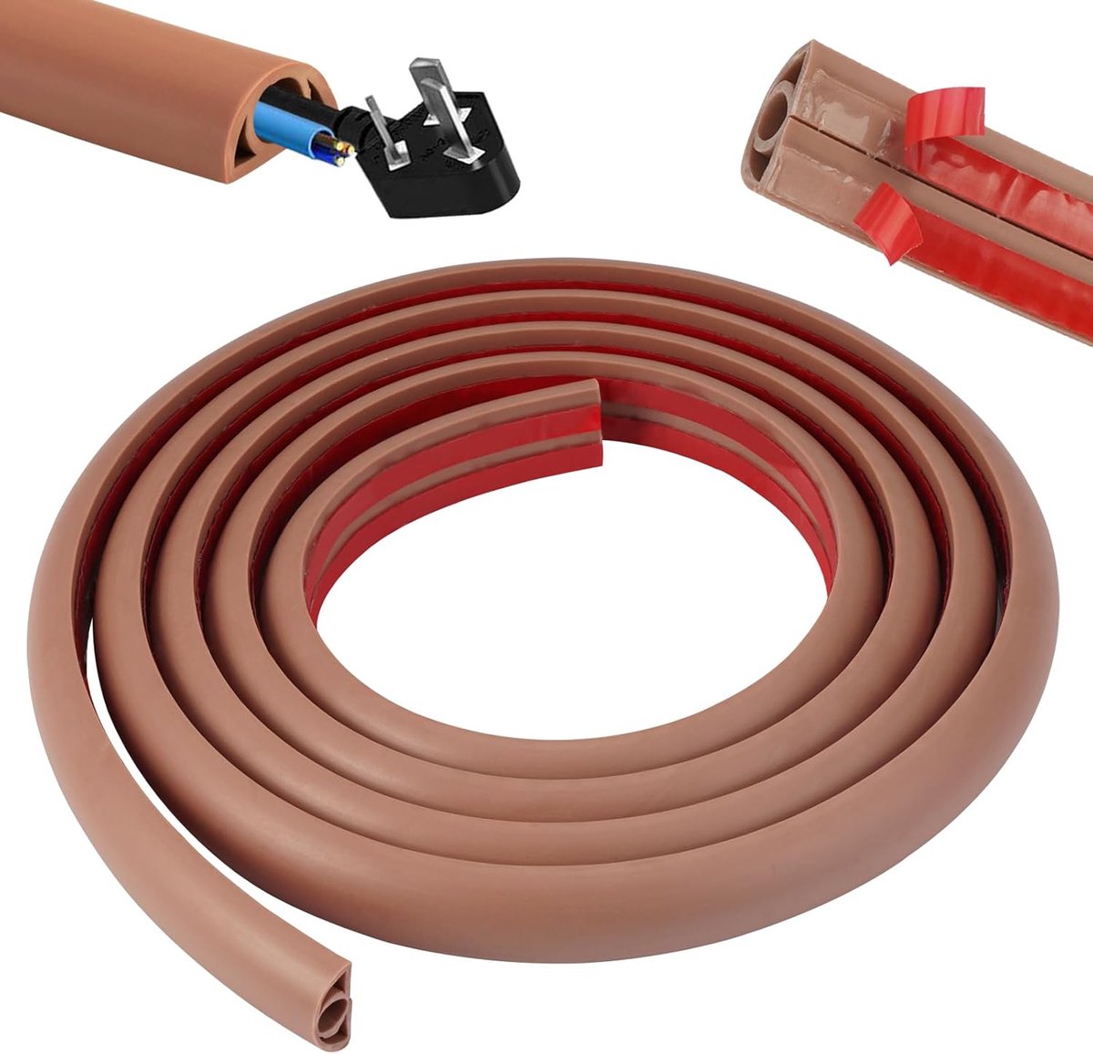 SnelShoppen - 2m Zelfklevende Bruine Flexibele Kabelgoot PVC voor Vloer | Platte Kabelbeschermer voor Netjes Opruimen van Stroomkabels in Huis, Kantoo
