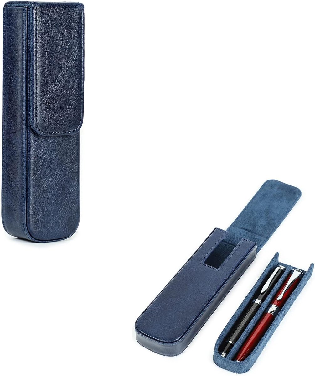 SnelShoppen - Luxe Pen Case voor 2 Pennen - Groene Plantaardige Gelooide Leren Opbergdoos met Verborgen Magnetische Sluiting - Modern Design