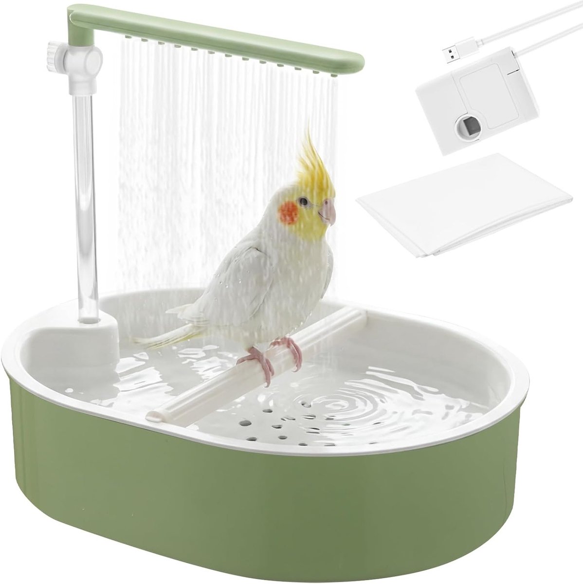 Automatische Vogelbad voor Parkieten met Verstelbare Waterstroom, USB Voedingsoptie en Waterdichte Doek voor Budgies en Kanaries