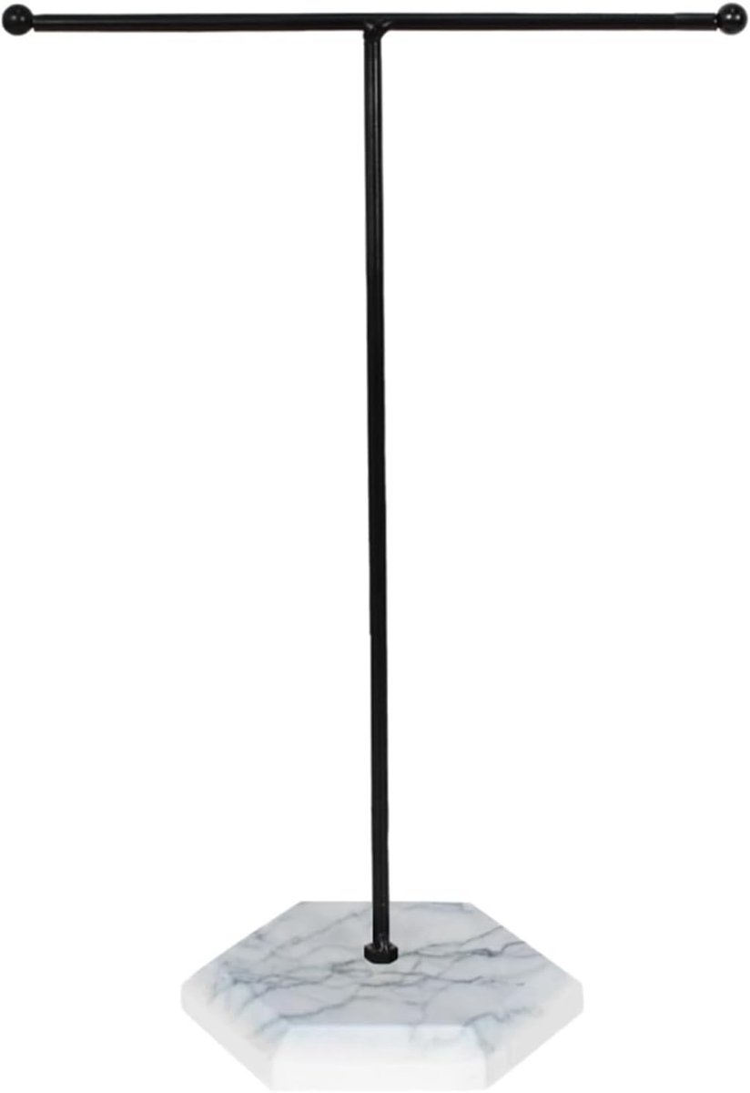 SnelShoppen - Jewelry Organizer Stand - Hanging Jewelry Organizer - T-Bar Display Stand met Marmer Tray - Sieradenopslag voor Armbanden, Oorbellen, Ri
