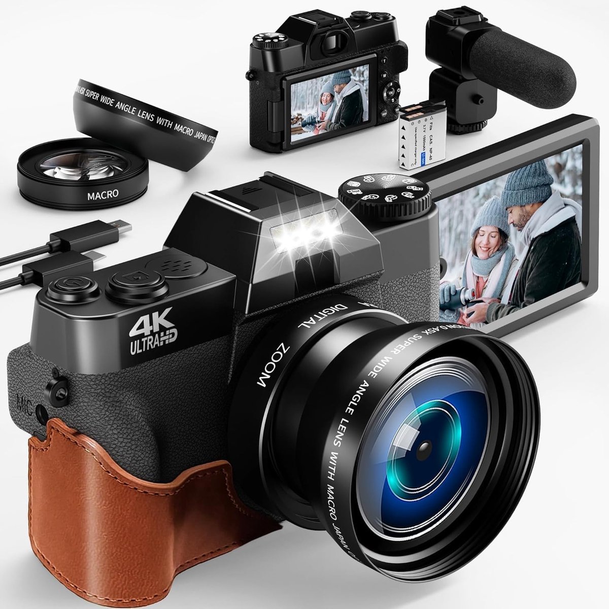 SnelShoppen - 4K Digitale Camera Camcorder met High Definition, 60fps, 24MP, Compact Ontwerp, Ideaal voor Vlogs, Feestjes, Reizen en Buitenactiviteite