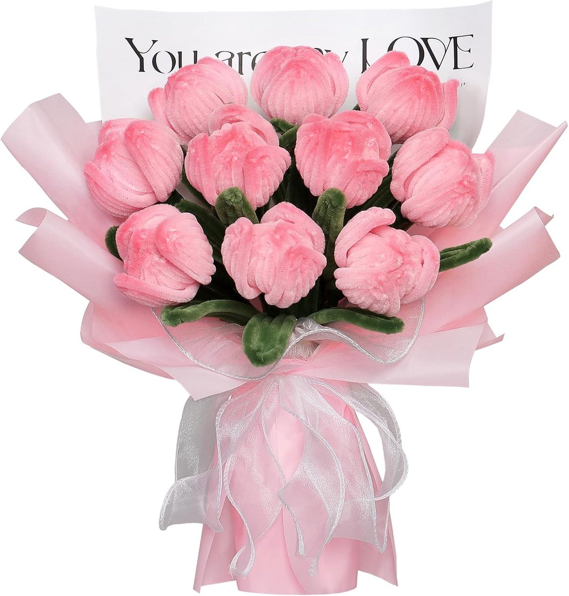 SnelShoppen - Handgemaakte 10 Stuks Roze Tulpen Boeket - Sealed Pipe Cleaner Tulip Bouquet voor Moederdag, Verjaardag, Bruiloft, Kerst, Vrouwen, Cadea