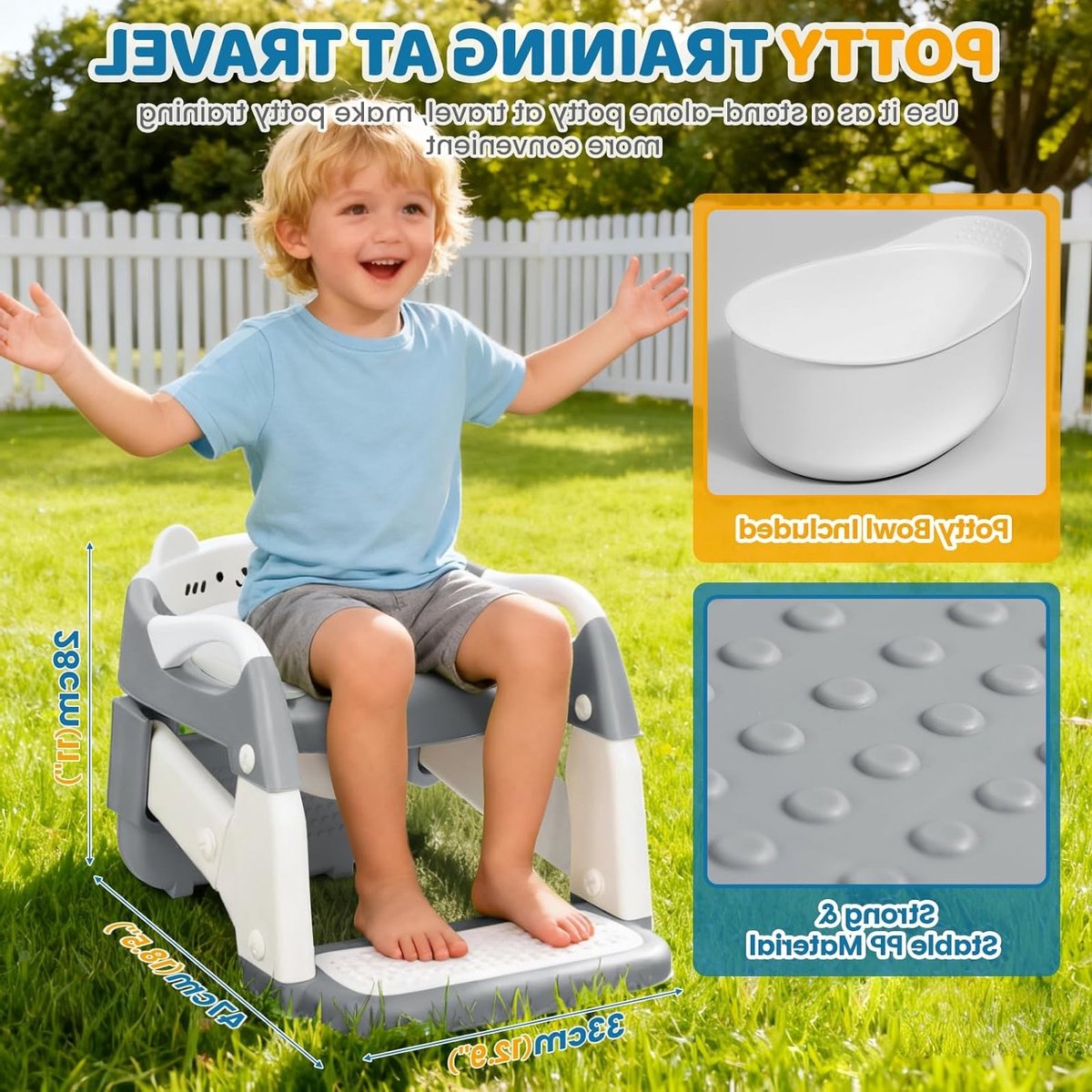 Verstelbare Toilet Bril voor Kinderen met Trap, 2-in-1 Toilet Trainingszitting, Hoogte Verstelbaar, Antislip en Lichtgewicht, Ideaal voor Zindelijkheidstraining, Grijs