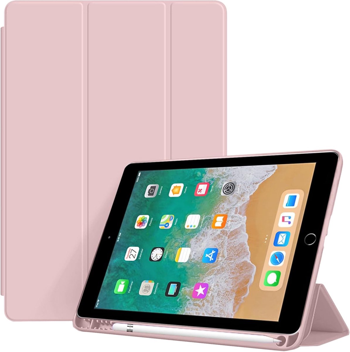SnelShoppen - iPad 9.7-Inch Case Slim Shockproof met Pencil Holder, Soft TPU Achterkant, Automatische Wake Up/Sleep, Roze voor 6e/5e Generatie (2018/2
