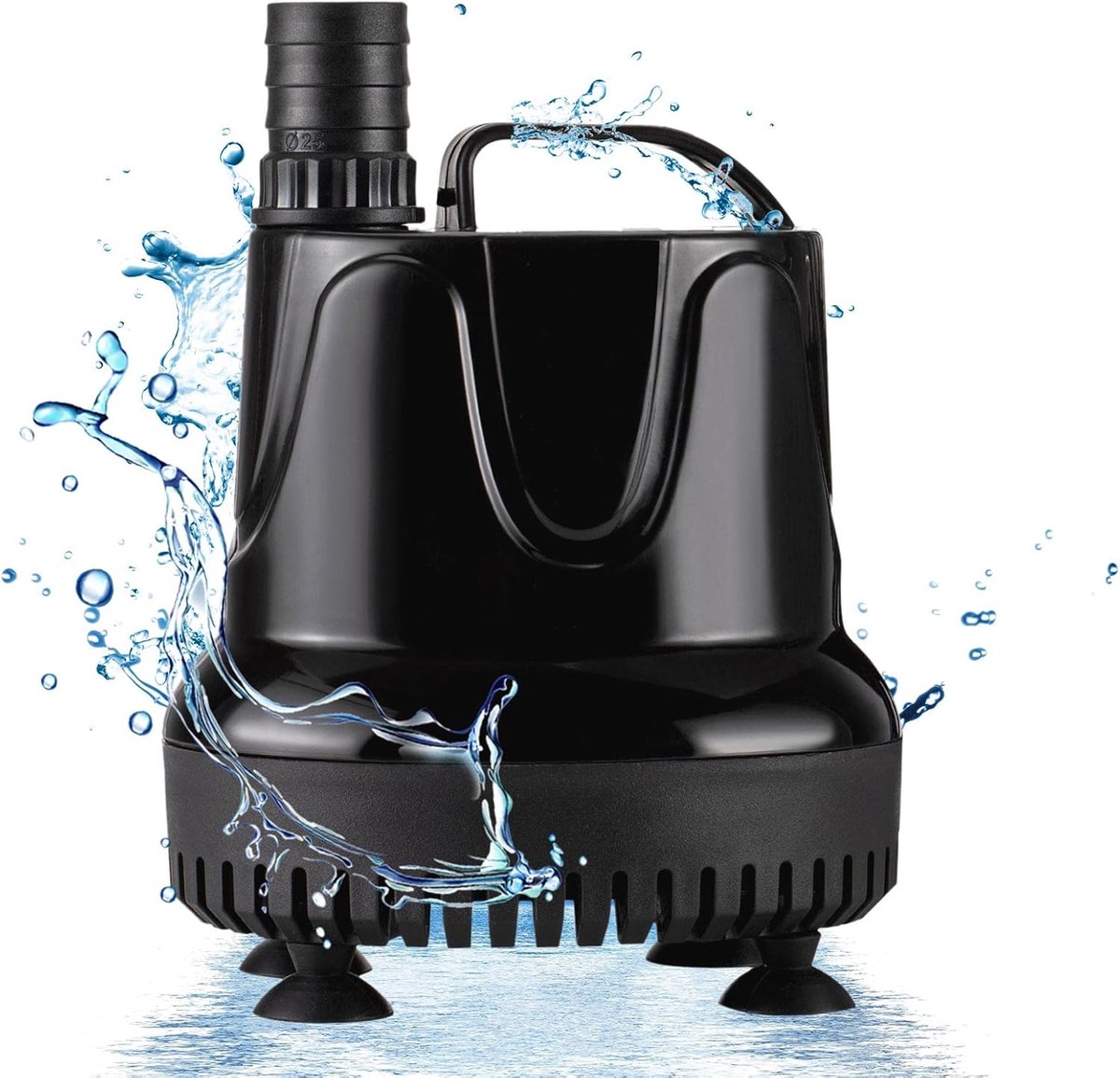 SnelShoppen - Mini Waterpomp 4000 L/H, 90 W, Ultra Stille Onderwaterpomp voor Aquarium en Tuinfontein met 3 Spuitstukken