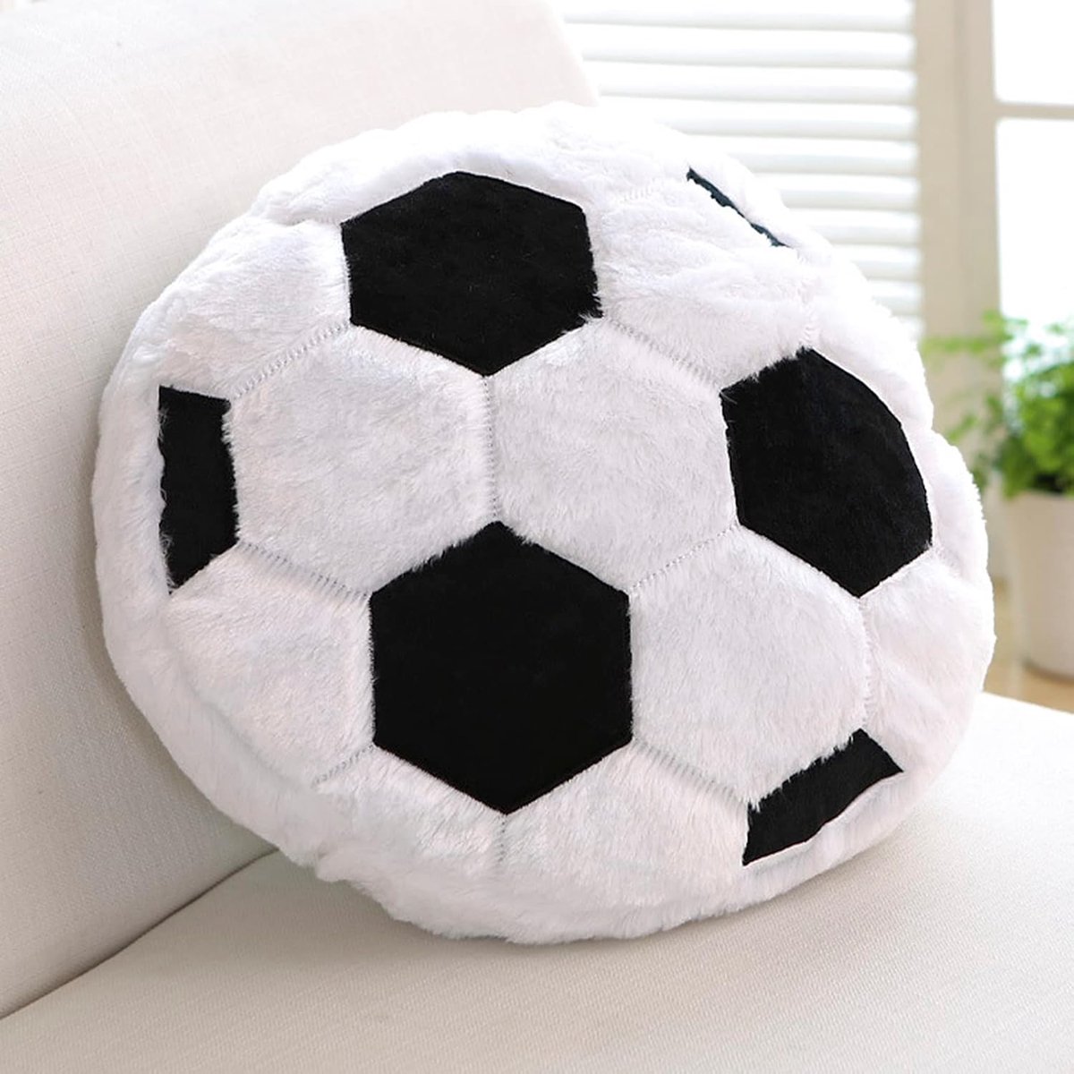 SnelShoppen - Plush Voetbal Kussen 45x45 cm, Fluffy Sport Kussen, Zachte Interactieve Voetbal, Creatieve Kamerdecoratie, Cadeau voor Kinderen, Verjaar