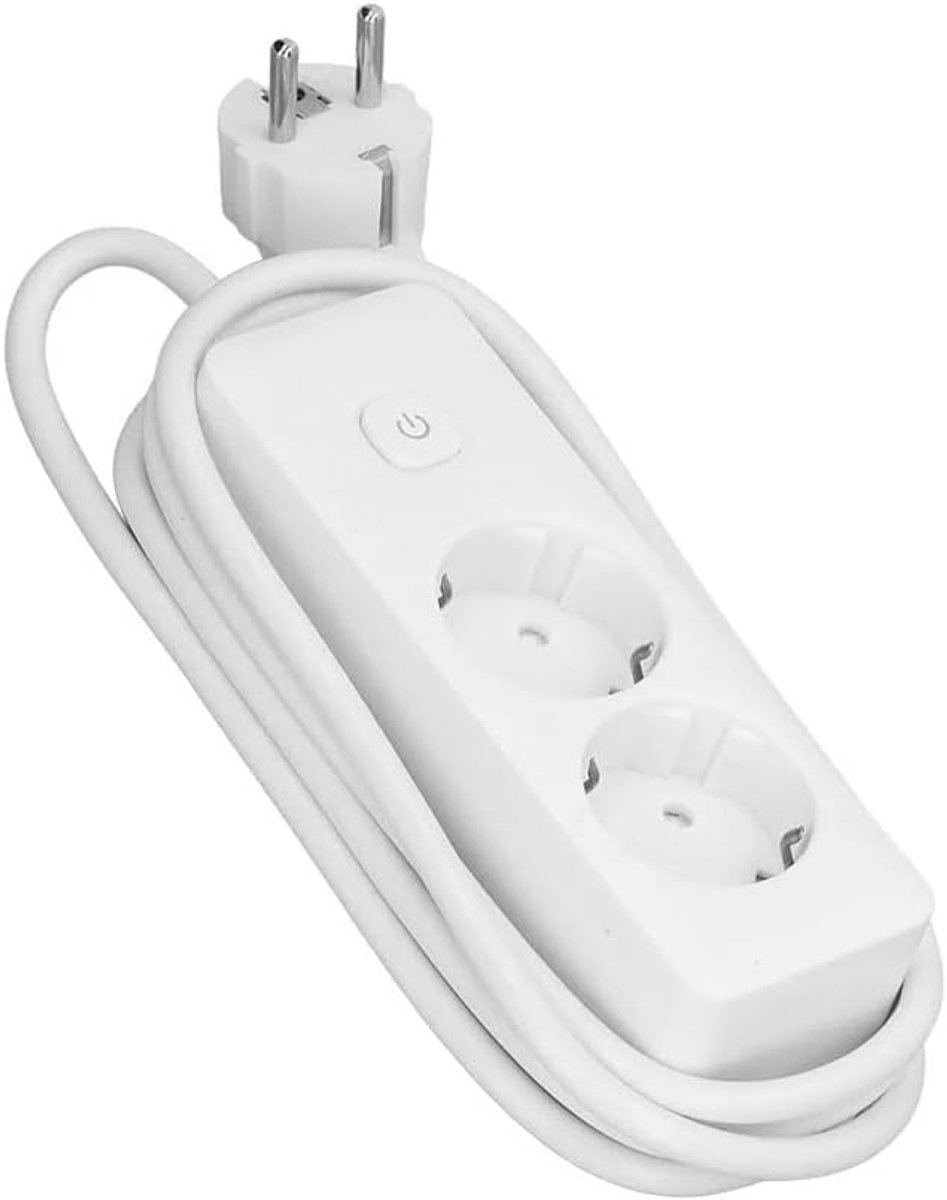 SnelShoppen - Stekkerdoos 2-voudig met Schakelaar 3m - 3 G - 1,5 mm² Kabel - Wit en Grijs - Ideaal voor Thuis, Kantoor, Camping en Tuin