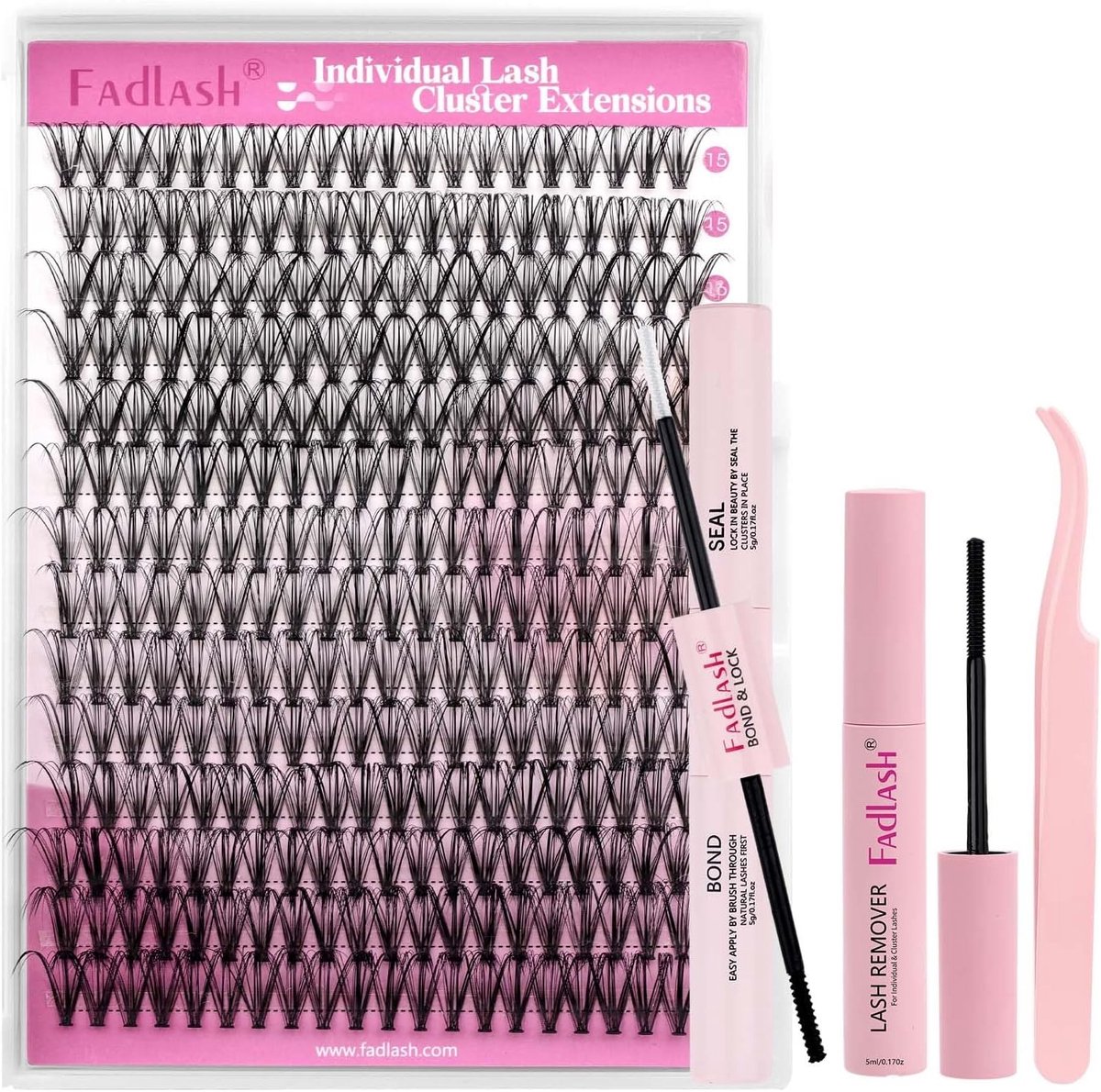 SnelShoppen - Eyelash Extension Set 280 Stuks Kunstwimpers 20D Curve D 0.08mm, Mix 15-20 mm, Inclusief Hechting, Verwijderaar, Tweezers voor Thuisgebr