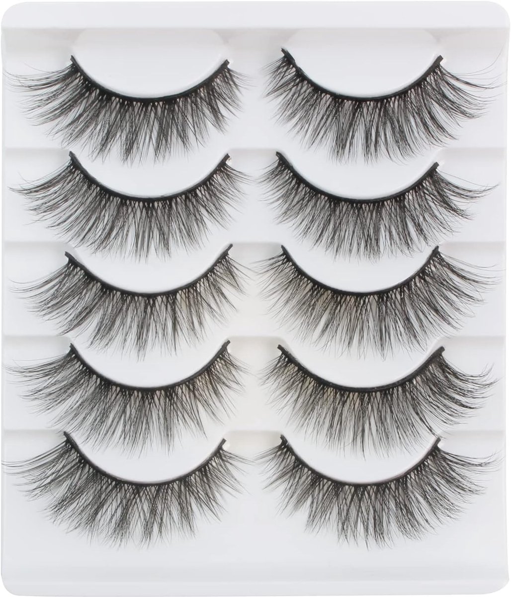 SnelShoppen - Glowing Win 3D Valse Wimpers - 5 Paar Herbruikbare Handgemaakte Cat Eye Wimpers - Zachte Strip Wimpers met Mink Look - Lichte Volumes vo