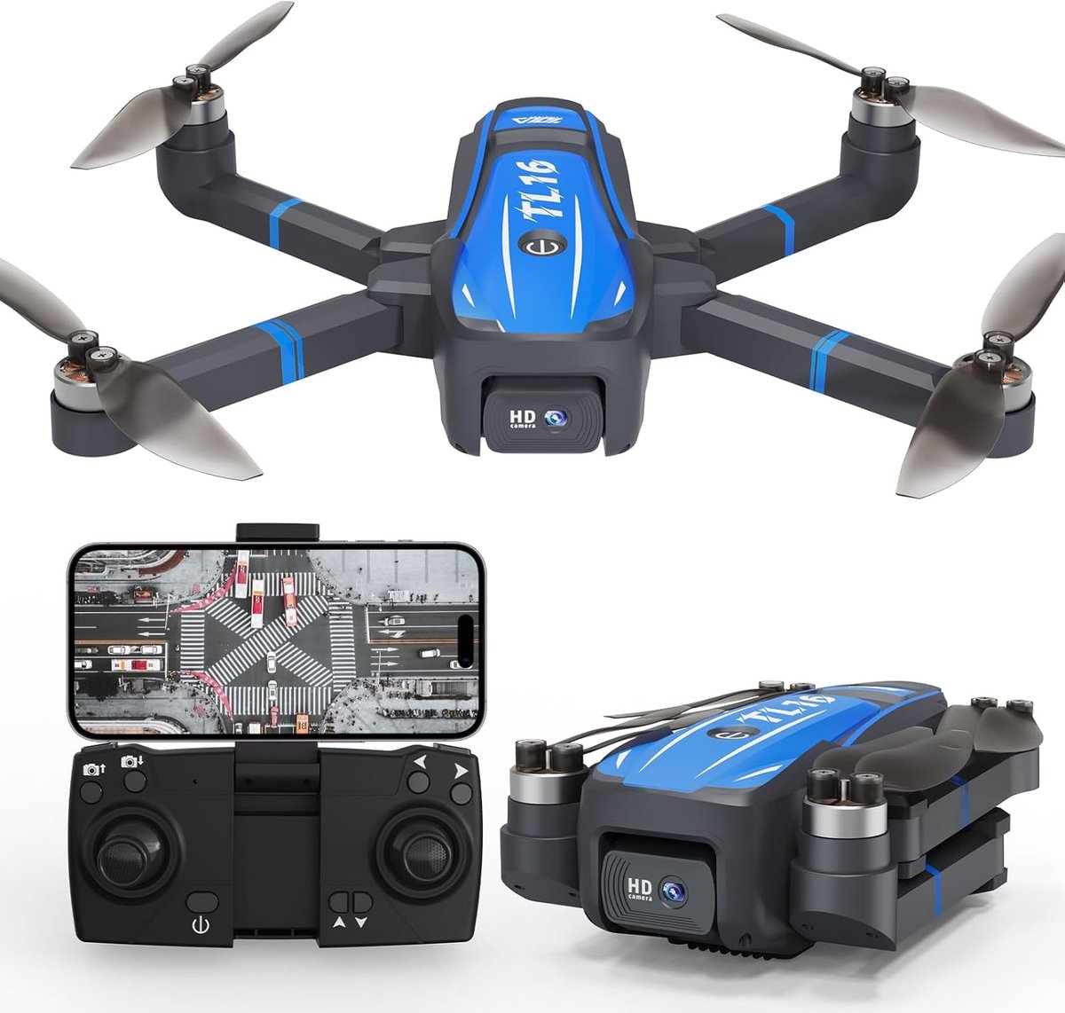 SnelShoppen - Toladrone TL16 Brushless Motor Drone met 4K Camera, Vouwbare FPV Quadcopter voor Beginners, 90° Verstelbare Lens, Blauwe Drone voor Avon